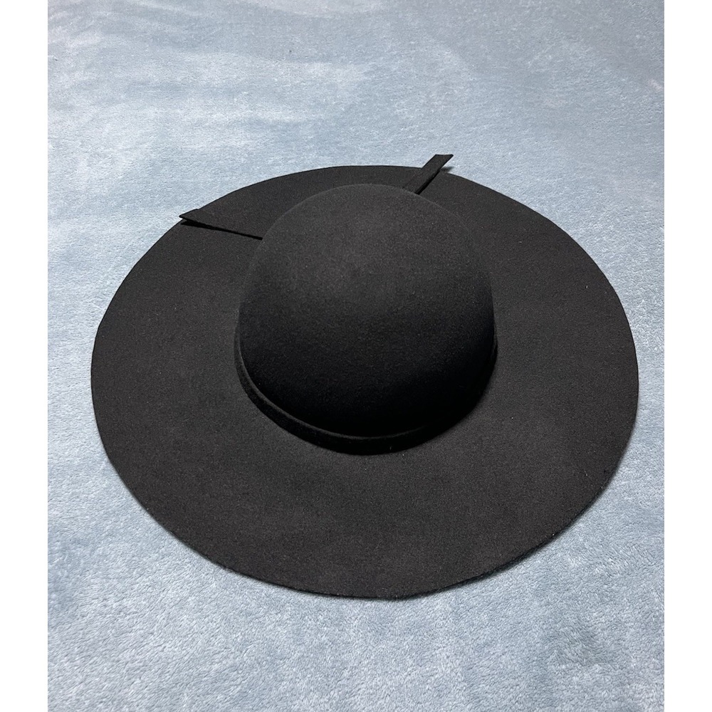 Women's Black Wide Brim Felt Hat Round Crown Boho 100% Wool Knotted Band Wide - Picture 3 of 5